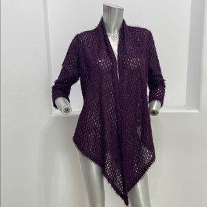 American Glamour Badgley Mischka Purple  Fuzzy Knit Sweater Cardigan  Size S